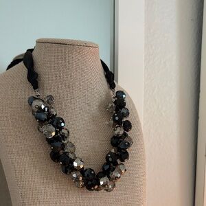 Elegant Black and Silver Beaded Glass Cha Cha Necklace
